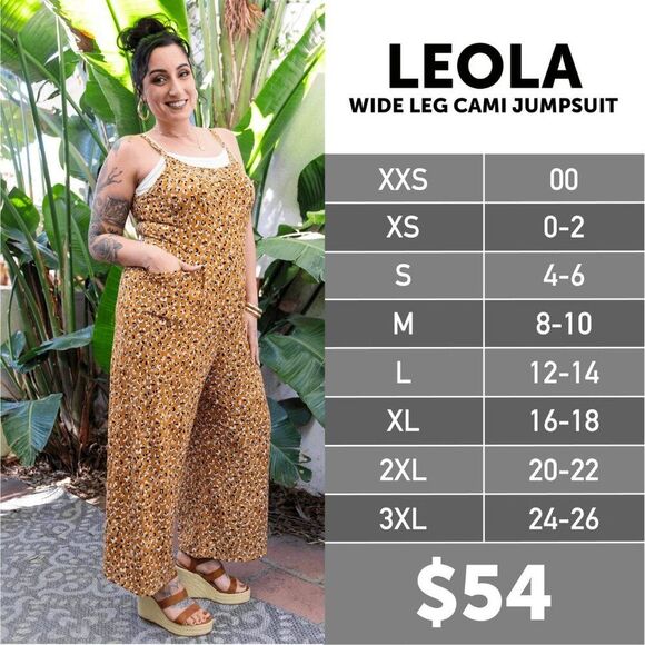 NEW LuLaRoe Leola Wide Leg Cami Jumpsuit Solid Animal Print Golden Tan NWT BOHO - Picture 2 of 7